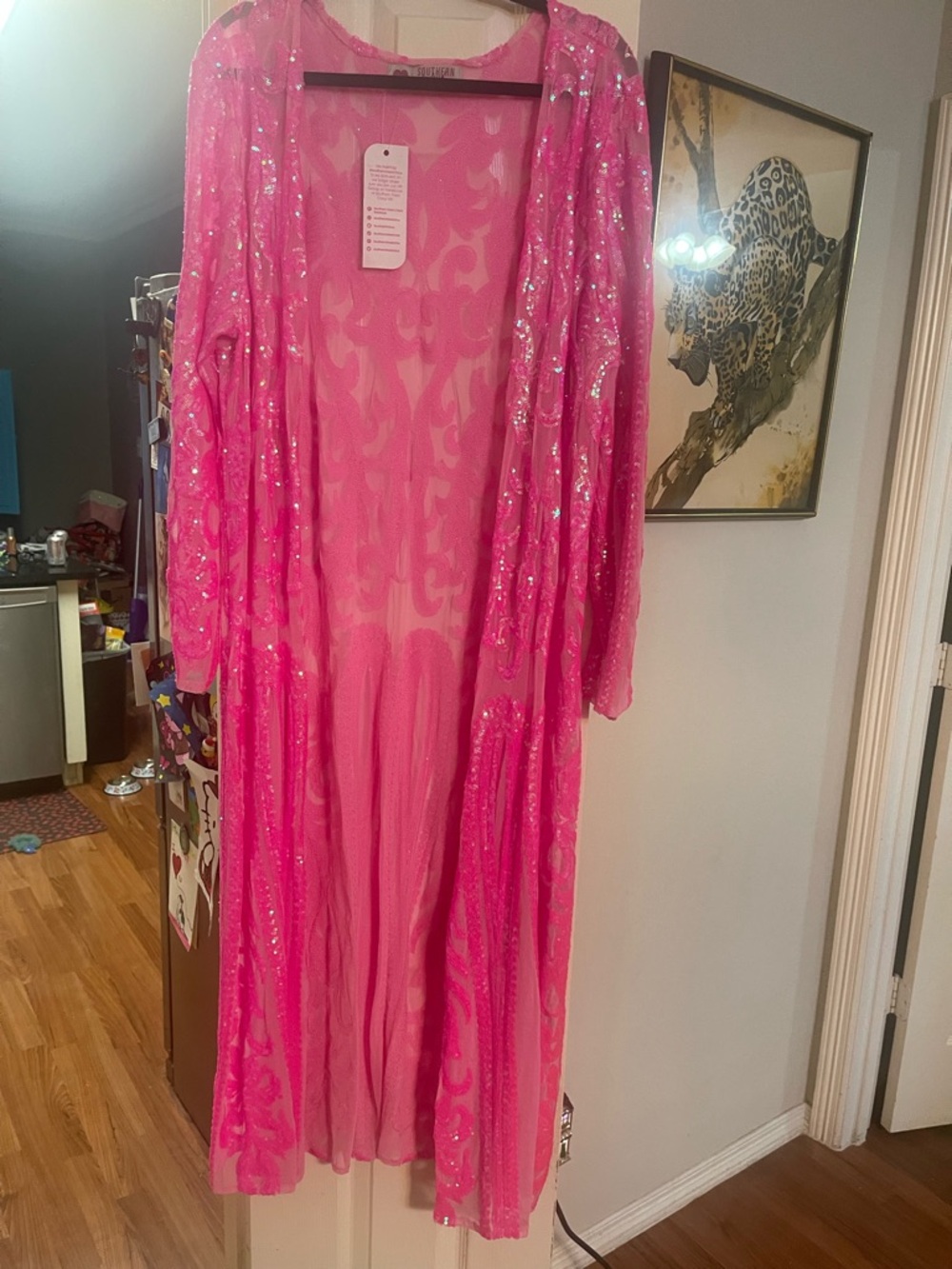 Southern Fried Chicks Women's Bright Pink Sequin Long Coat